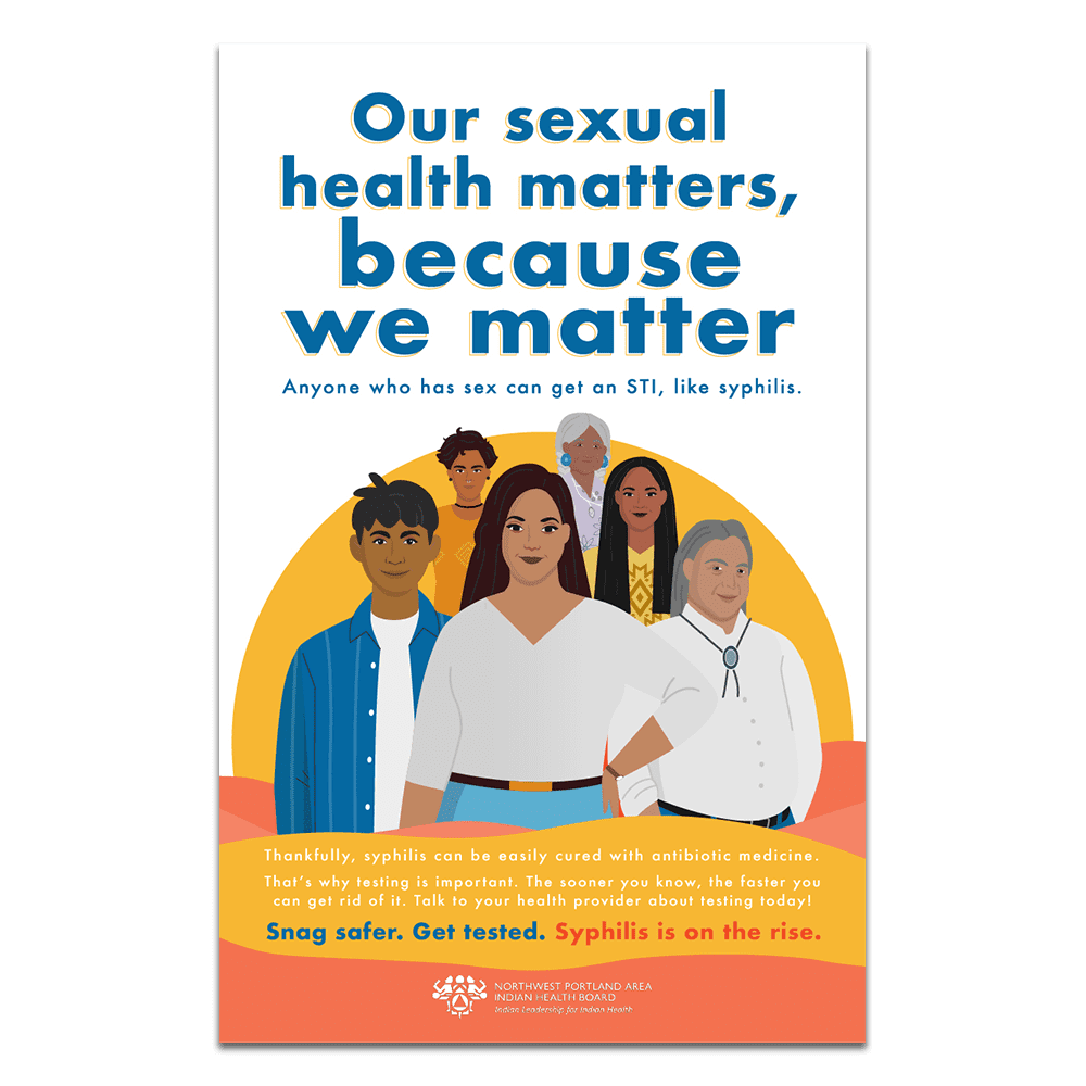 Our sexual health matters, because we matter. Anyone who has sex can get an STI, like syphilis. Poster